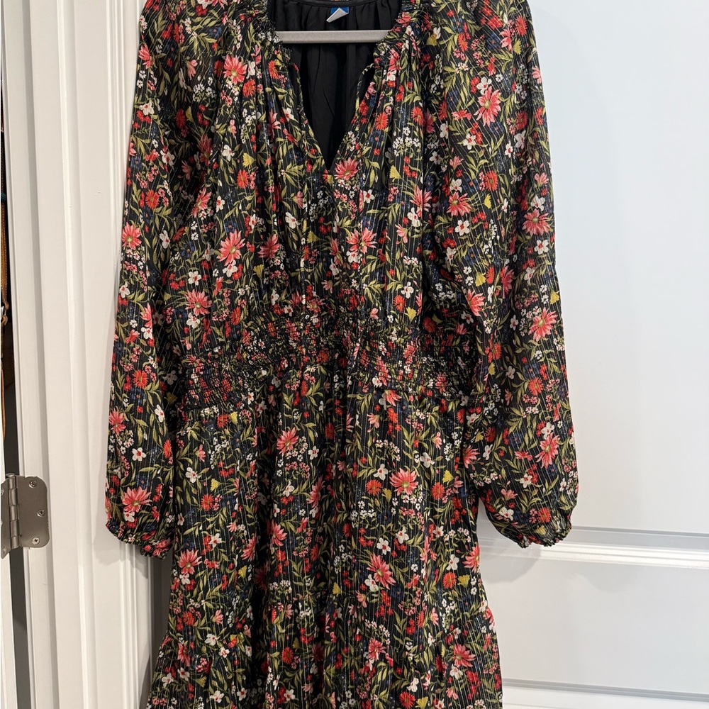 Old Navy Black Floral Long Sleeve Dress
